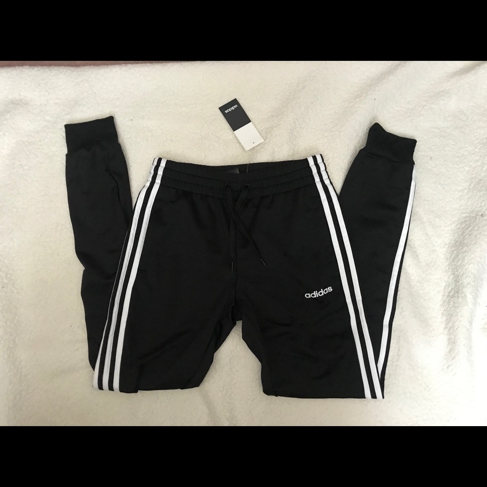 Adidas Black Track Pants with White Stripes